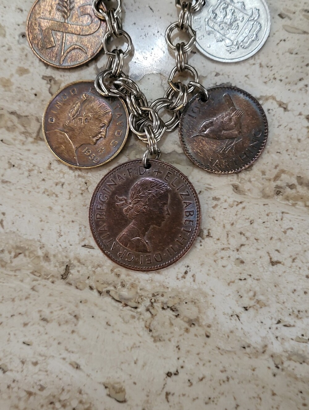 Mid-Century Travel Coin Bracelet 7" - Picture 4 of 6